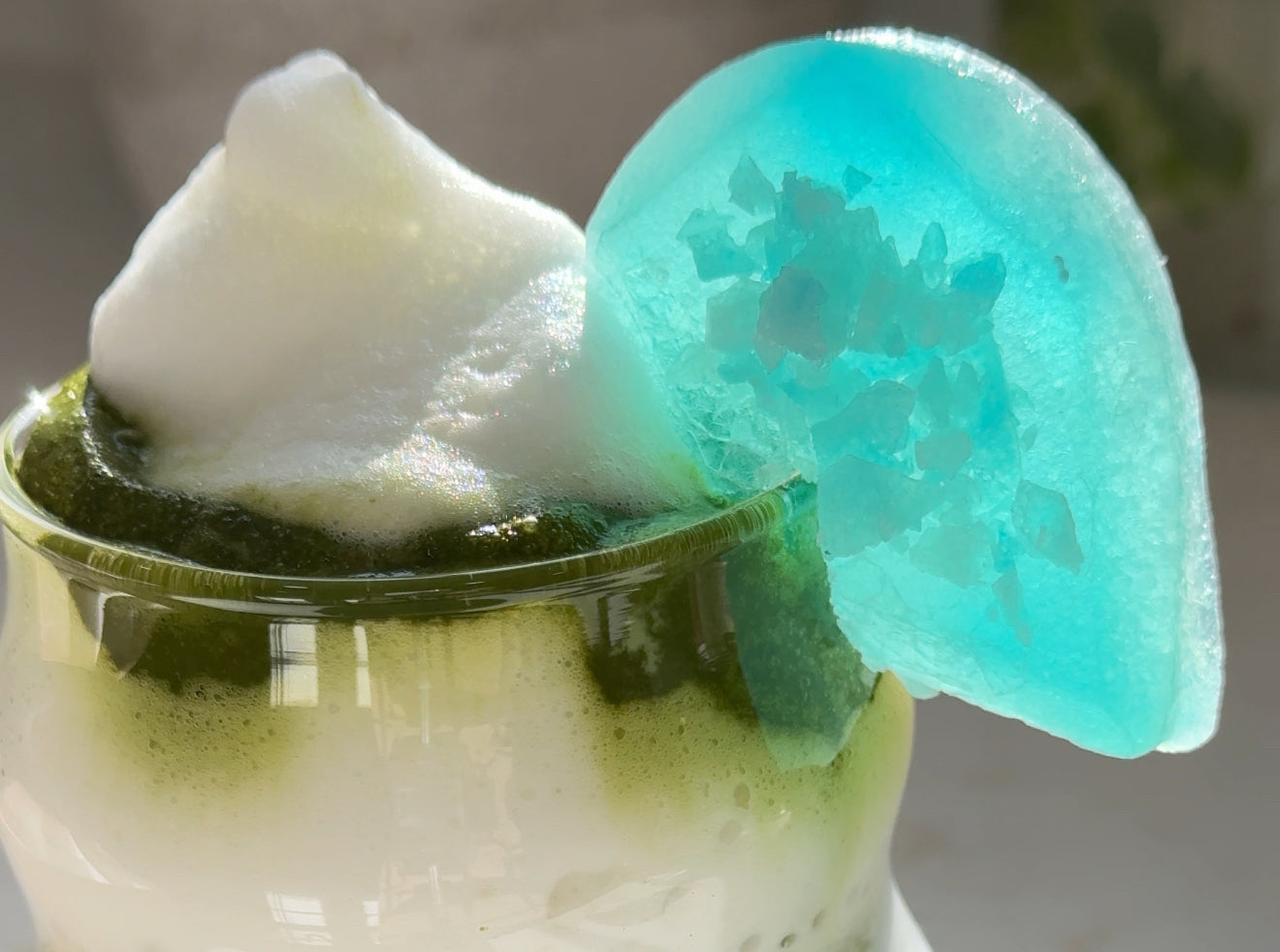 Viral Iced Coconut Matcha with Silky Gem Crystal Candy