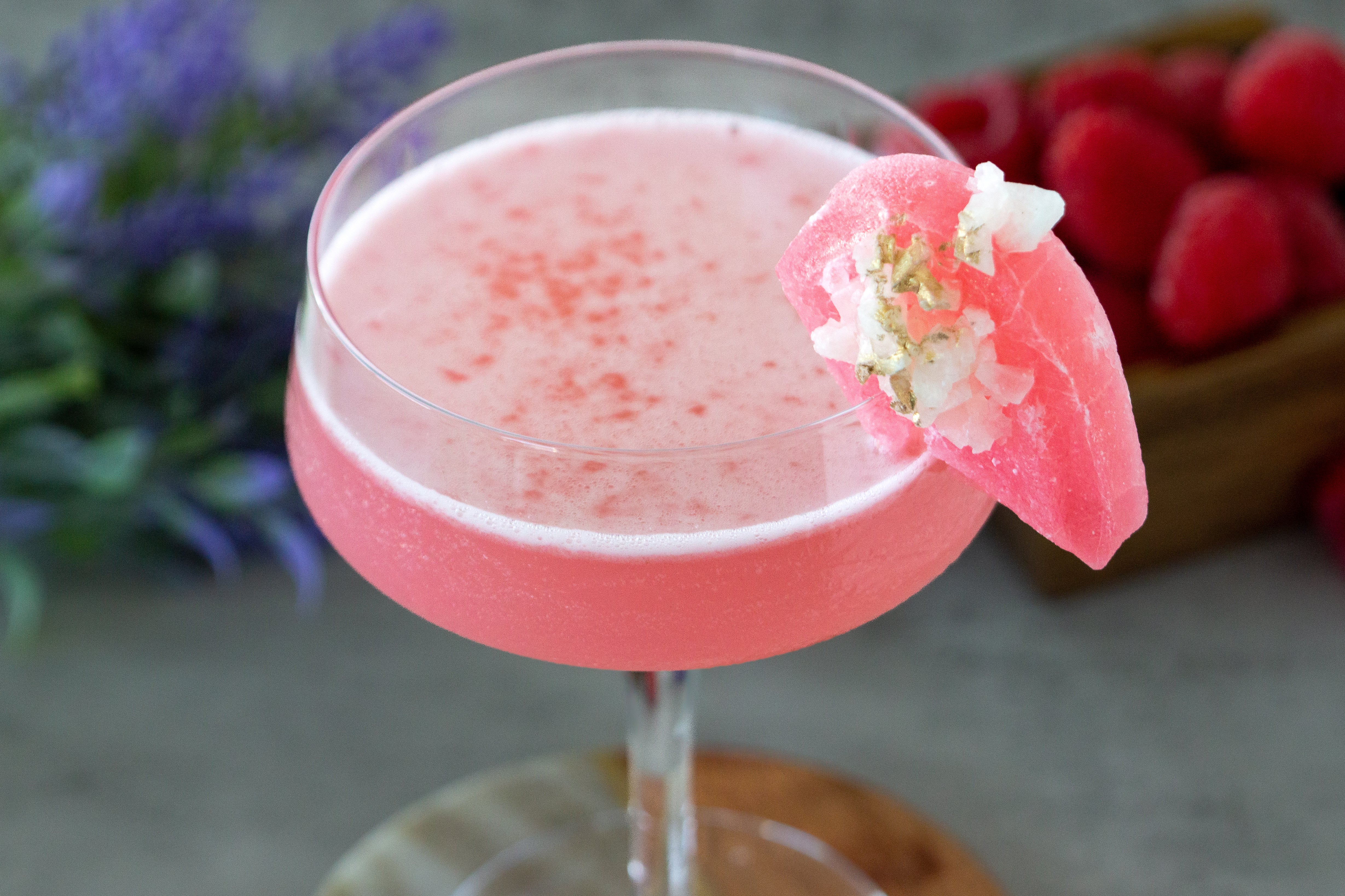 Sip and Sparkle: Indulge in the Raspberry Bliss Cocktail with Edible Gems