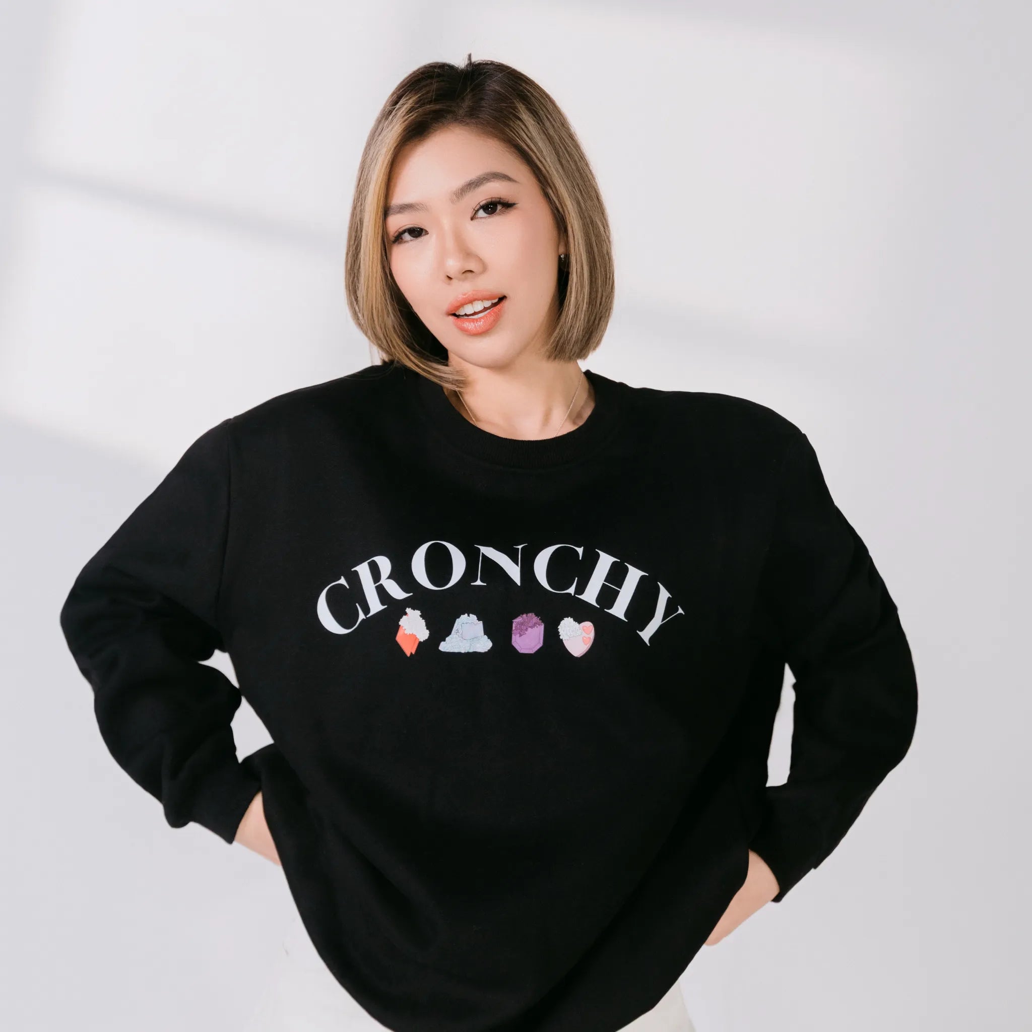 CRONCHY (Silky Gem for Life) Black Crewneck