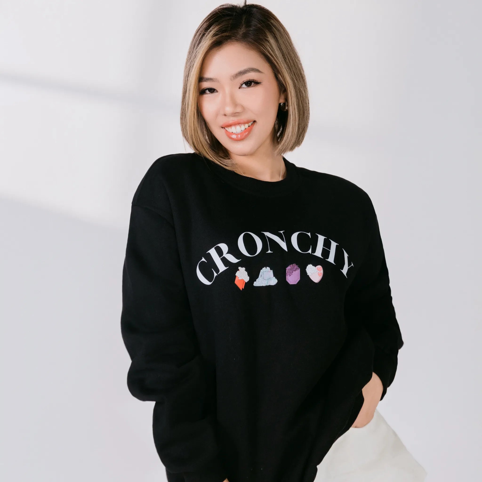 CRONCHY (Silky Gem for Life) Black Crewneck