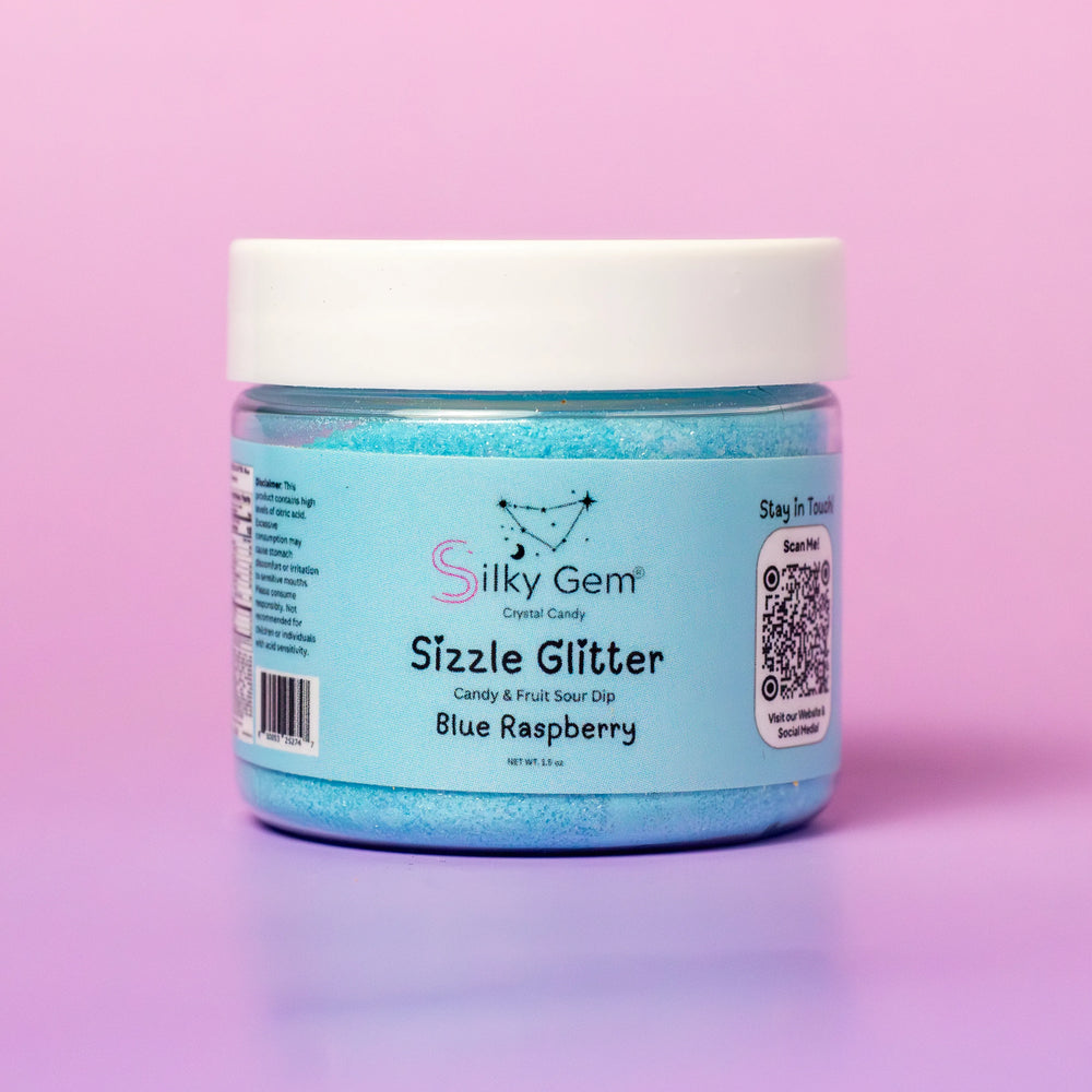 Silky Gem Sizzle Glitter Sour Dip Blue Raspberry crystal candy product image