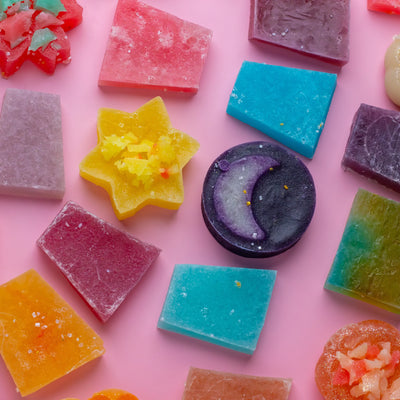 Assorted colorful crystal candy shapes from the Silky Gem Mystery Box