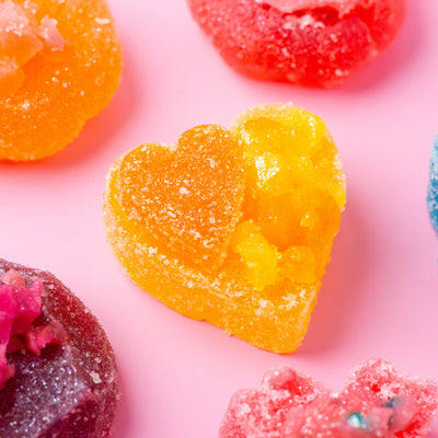 Heart-shaped Crystalicious 2.0 Sour crystal candy coated in sour sugar