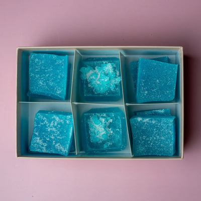 Sour Blue Raspberry Lapis crystal candy pieces in Silky Gem packaging
